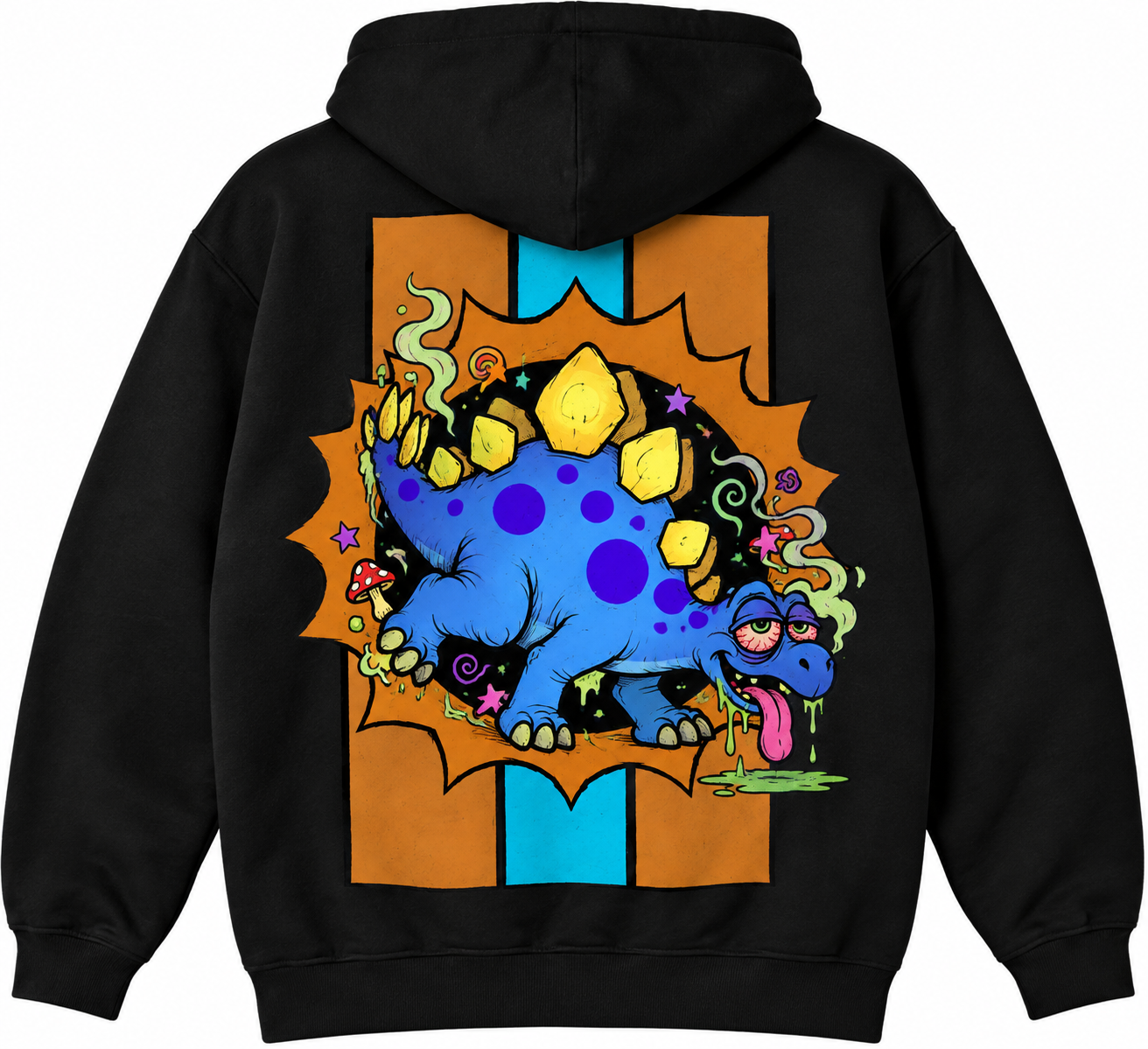Schwarzer Stegi Hoodie mit buntem Dino-Motiv